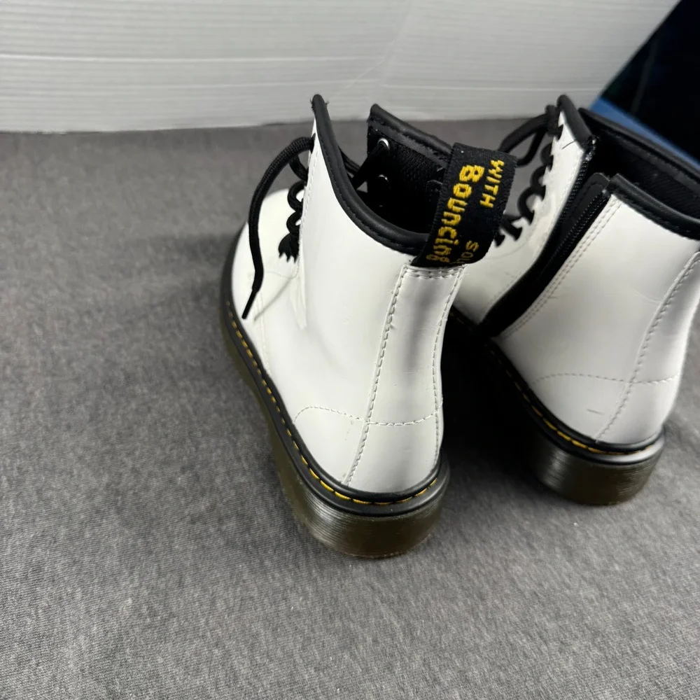 Dr. Martens 1460 J Junior White Patent Leather Lace Up Zip Boots Size 2 US Kids